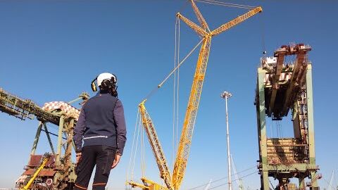 Demolition of port unloader in the port of Taranto