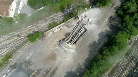 Demolition of disused piezometric towers in Verona steel plant.